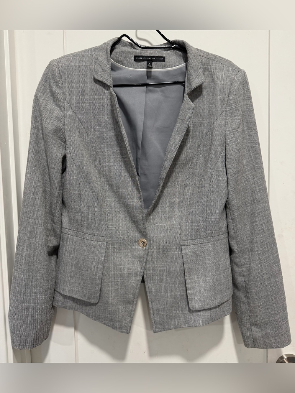 White House Black Market Gray Plaid One-Button Blazer